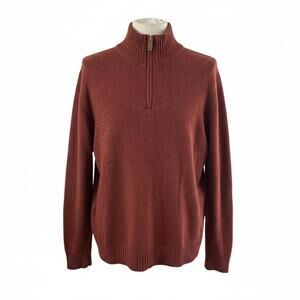 J.Crew Lambswool 1/4 Zip Rust Sweater Y2K Quality Leather Elbow Patches Sz M Men